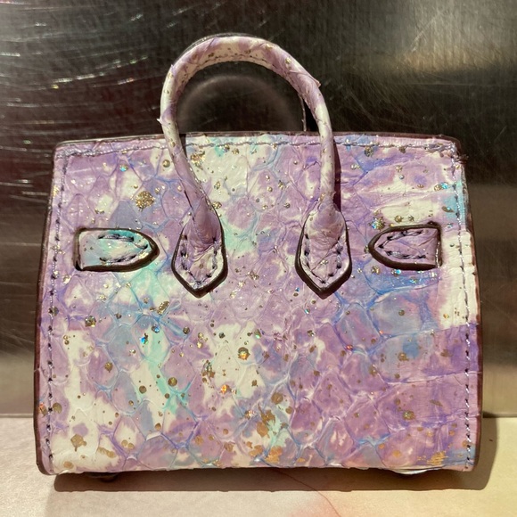 🐍👜 Handmade Genuine Leather Mini Pastel Snakeskin Birkin Textured Tote Bag Charm - Picture 5 of 9